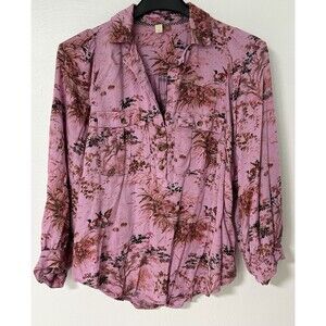 Anthropologie Pilcro Femme Utility Button Shirt Blouse Ducks Pink Sz Small